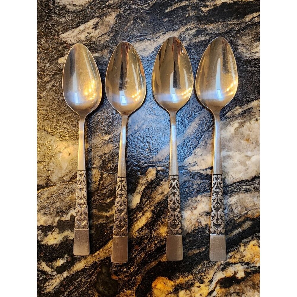 8 Intermezzo National Stainless Tablespoons Scroll Flatware Korea VINTAGE